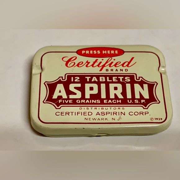 Mid Century Vintage CERTIFIED Brand Aspirin Hinge Lidded Medicine Tin - Picture 2 of 16